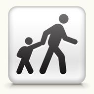 White Square Button with Parent Walking Child to School N2