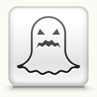 White Square Button with Halloween Ghost