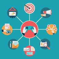 Vector flat concept of gamification in business Integration management