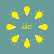 Yellow light bulb round frame Idea concept Flat design