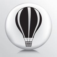 Round White Icon With Silhouette Hot Air Balloon with Stripes