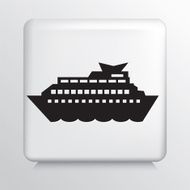 Square White Icon With Silhouette Cruise Ship In The Ocean