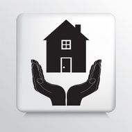 Square Icon With Two Hands Cupping a Residential House Silhouette