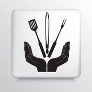 Square Icon With Two Hands Cupping a Barbecue Cooking Utensils
