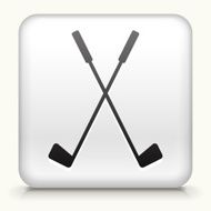 Square Button with Two Crossed Golf Clubs