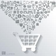 Shopping bag icon Flat abstract background with web icons Interface