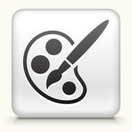Square Button with Paint &amp; Brush Utensils