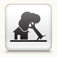 Square Button with Falling Tree on House