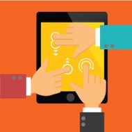 taplet using with hand touching screen symbol flat design teamwo
