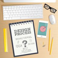 Office desk table top view vector