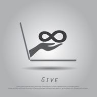 hand hold infinity sign from laptop vector icon