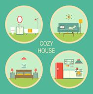 flat set retro interior vector illustration
