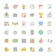 Flat thin line color business and finance icons