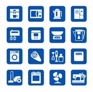Icons home appliances kitchen appliances and home white blue