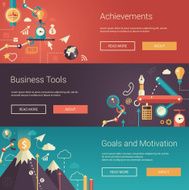 Set of modern flat design business banners headers with icons N3