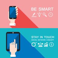 Hand holding smart phone and tablet Social network