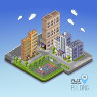 Urban landscape 3D city school area with basketball