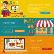 Set of music flat modern illustrations banners headers with icons N2