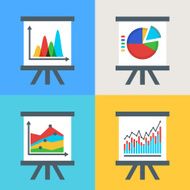 Vector set of flat diagram chart icons on the board N2