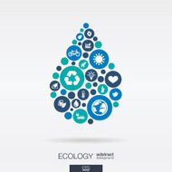 Ecology icons in water drop shape abstract background vector illustration