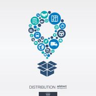 Abstract background connected flat icons distribution delivery logistic vector illustration
