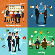Office workers flat set with business process