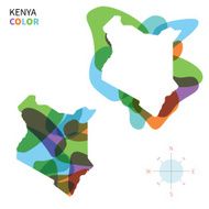 Abstract vector color map of Kenya with transparent paint effect