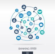 Banking network Circles abstract background with lines integrate flat icons