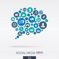 Speech bubble shape illustration connected color circles integrated flat icons