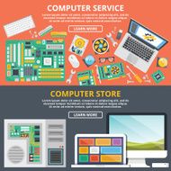 Computer service computer store flat illustration concepts set
