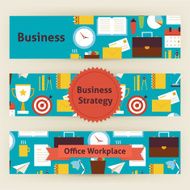 Business Strategy and Office Workplace Vector Template Banners S