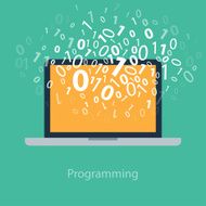 User programming coding binary code on notebook Icon for web