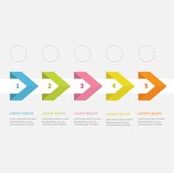 Infographic five step ribbon arrow dashed circle and text Timeline