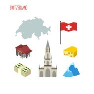 Set of icons for Switzerland Map and flag country N2