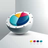 Cross section of silver sphere ball with 3D pie circle