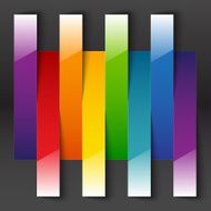 Rainbow paper stripe shiny banners with shadows on dark grey