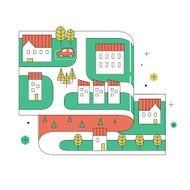 street map of small town in thin line design