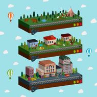lovely city and outskirts scene 3d isometric infographic