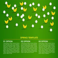 Spring easter infographics background card with hens eggs