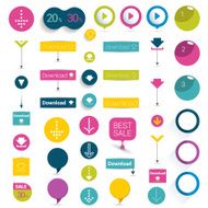 Set of buttons Colorful shapes arrows pictogram