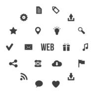 black and white web icons in circles