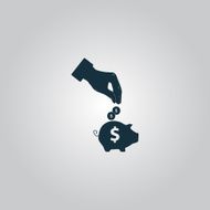 piggy bank and hand with coin icon