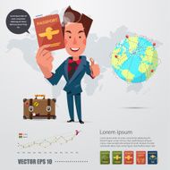 man character with his passport infographic icon - vector illustration