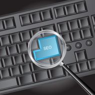 SEO search magnifying glass on keyboard vector