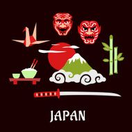 Japan travel flat concept with cultural symbols