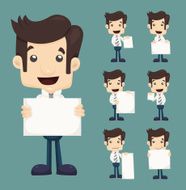 Set of businessman holding blank notes characters poses