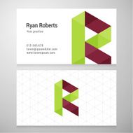 Modern letter R origami Business card template