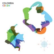 Abstract vector color map of Colombia with transparent paint effect