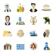 Greece Landmarks and cultural features flat icons design set N2