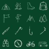 Vector Set of Chalk Hiking and Camping icons N2